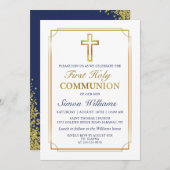 Invitation Parties scintillant Gold Frame Marine Blue First H (Devant / Derrière)
