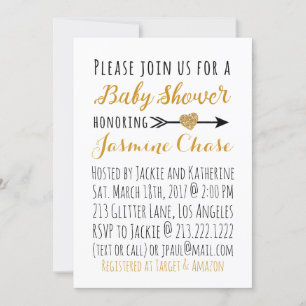 Invitation Parties scintillant Gold Heart Arrow Baby shower I