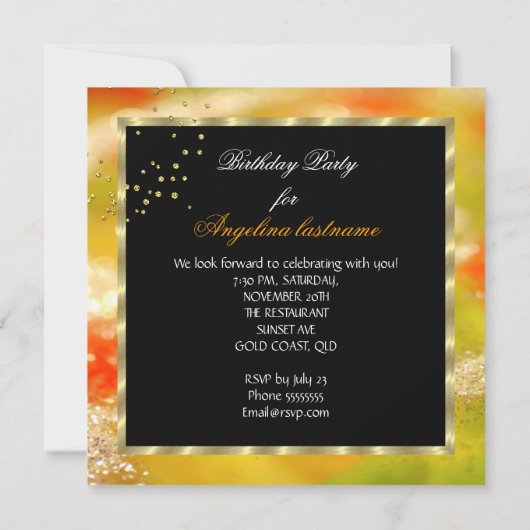Invitation Parties scintillant Gold High Heures Orange Annive (Dos)