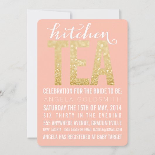 Invitation Parties scintillant Gold Kitchen Tea Shower Party  (Devant)