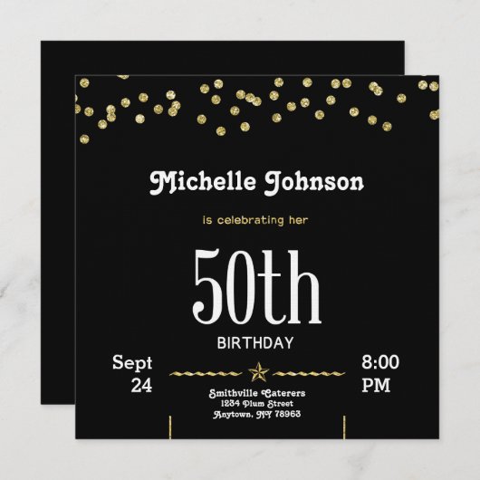 Invitation Parties scintillant Gold personnalisable 50e anniv (Devant / Derrière)