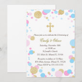 Invitation Parties scintillant Gold Pink Blue Twins Invitatio (Devant / Derrière)