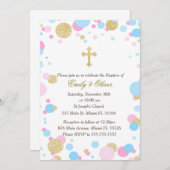 Invitation Parties scintillant Gold Pink Blue Twins Invitatio (Devant / Derrière)