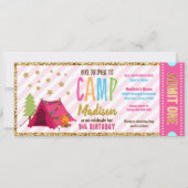 Invitation Parties scintillant Gold Pink Glamping Billets Pas (Devant)