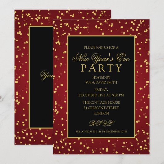 Invitation Parties scintillant Gold Red Foil Dots la fête de  (Devant / Derrière)