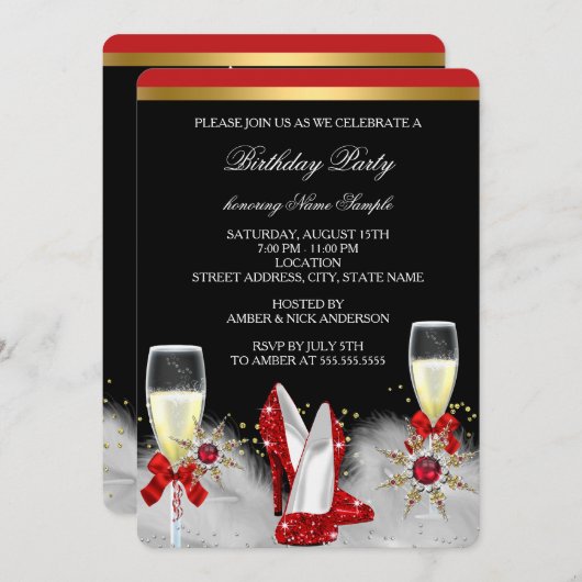 Invitation Parties scintillant Gold Red Heures Black Silver C (Devant / Derrière)