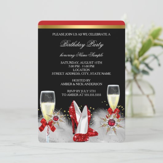 Invitation Parties scintillant Gold Red Heures Black Silver C (Debout devant)