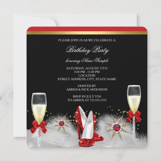 Invitation Parties scintillant Gold Red Heures Black Silver C (Devant)