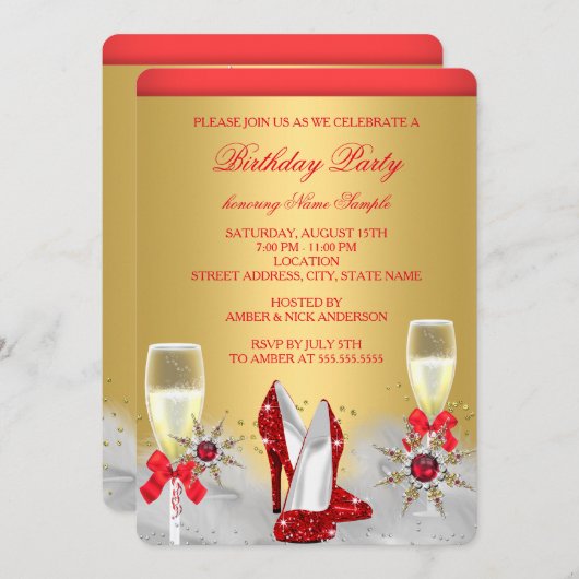 Invitation Parties scintillant Gold Red High Heures Silver Ch (Devant / Derrière)