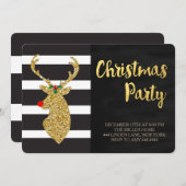 Invitation Parties scintillant Gold Reindeer Fête de Noël Inv (Devant / Derrière)
