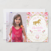 Invitation Parties scintillant Gold Rose Floral Horse Birthda (Devant)