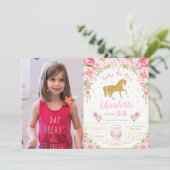 Invitation Parties scintillant Gold Rose Floral Horse Birthda (Debout devant)