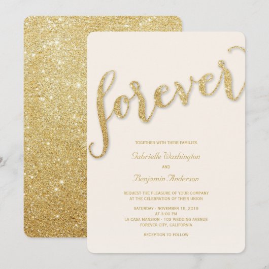 Invitation Parties scintillant Gold Script pour chaque mariag (Devant / Derrière)