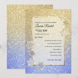 Invitation Parties scintillant Gold Star Gold Blue Ombre bat 