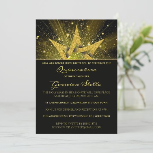 Invitation Parties scintillant Gold Star Quinceanera Invitati (Debout devant)