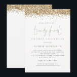 Invitation Parties scintillant Gold tendance 21e fête d'anniv<br><div class="desc">Parties scintillant Gold tendance 21e fête d'anniversaire. Un prix économique PETIT 4, 5 po x 5, 6 po alternatif. Style glam avec une bordure de parties scintillant en faux or au sommet de chaque côté, et vingt premier est dans un ensemble de style informel script. Personnalisez facilement le reste du...</div>