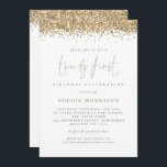Invitation Parties scintillant Gold tendance 21e fête d'anniv<br><div class="desc">Parties scintillant Gold tendance 21e fête d'anniversaire. Un prix économique PETIT 4, 5 po x 5, 6 po alternatif. Style glam avec une bordure de parties scintillant en faux or au sommet de chaque côté, et vingt premier est dans un ensemble de style informel script. Personnalisez facilement le reste du...</div>