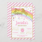 Invitation Parties scintillant Gold Unicorn 2e anniversaire I (Devant / Derrière)
