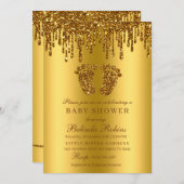 Invitation Parties scintillant goutte or bébé pieds Baby show (Devant / Derrière)