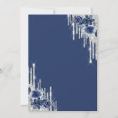 Invitation Parties scintillant gouttes argent bleu Fleurs dou (Dos)