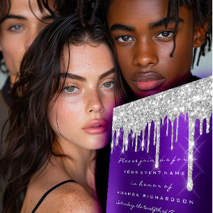 Invitation Parties scintillant gouttes d'argent violet nuptia