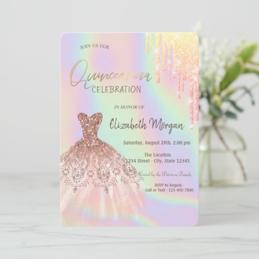 Invitation Parties scintillant gouttes robe Holographique Qui (Debout devant)
