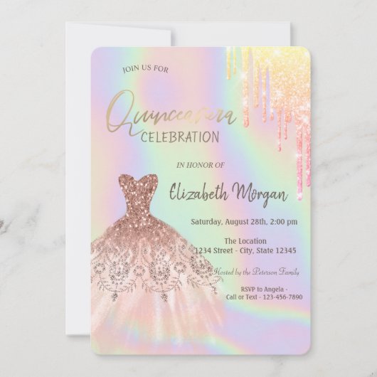 Invitation Parties scintillant gouttes robe Holographique Qui (Devant)