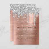 Invitation Parties scintillant gouttes Rose argent  or douce  (Devant / Derrière)