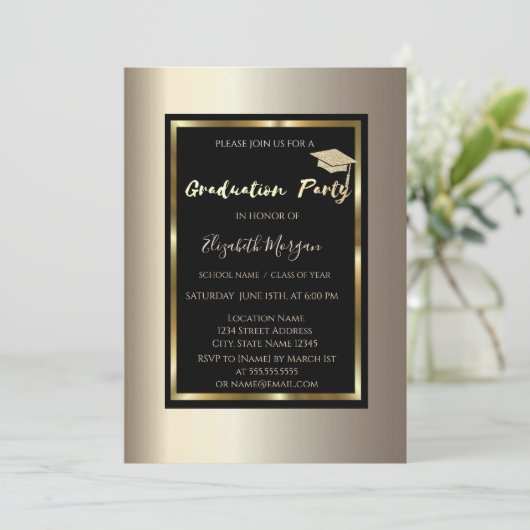 Invitation Parties scintillant Graduation Cap Champagne Gradu (Debout devant)