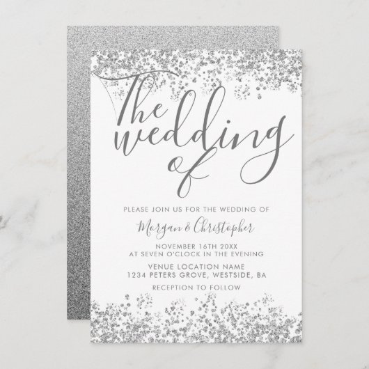 Invitation Parties scintillant gris argent Élégant Mariage mo (Devant / Derrière)