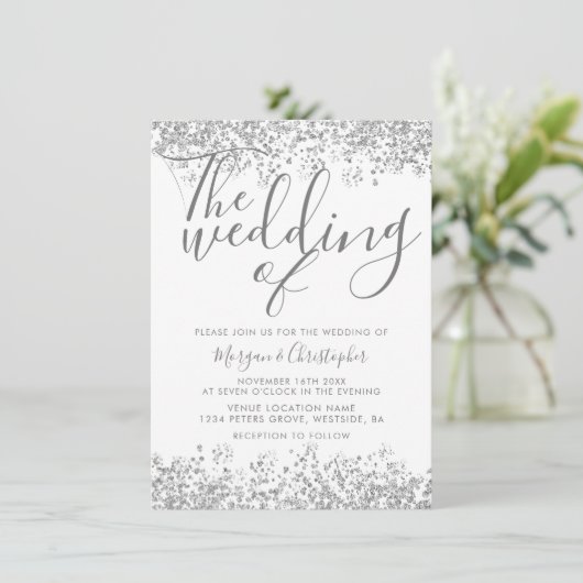 Invitation Parties scintillant gris argent Élégant Mariage mo (Debout devant)