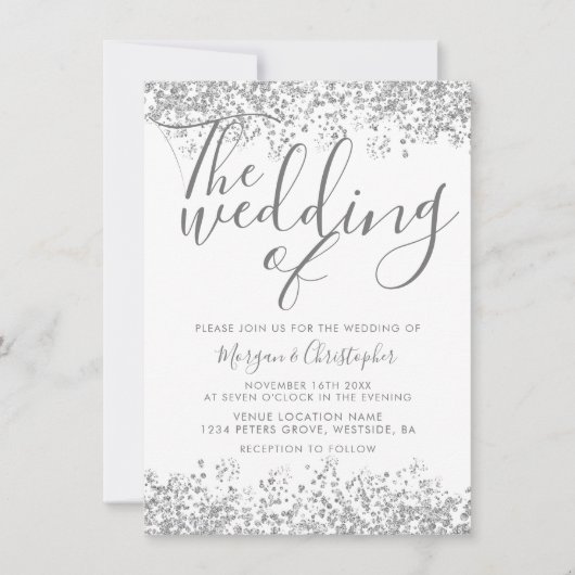 Invitation Parties scintillant gris argent Élégant Mariage mo (Devant)