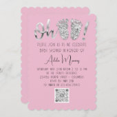 Invitation Parties scintillant gris argent pieds bébé fille Q (Devant / Derrière)