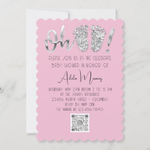 Invitation Parties scintillant gris argent pieds bébé fille Q