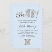 Invitation Parties scintillant gris argent pieds bébé garçon  (Devant / Derrière)