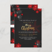 Invitation Parties scintillant gris rouge éclaboussures Joyeu (Devant / Derrière)