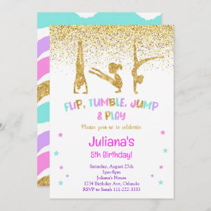 Invitation Parties scintillant Gymnastique Anniversaire Invit
