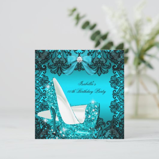 Invitation Parties scintillant hauts talons Turquoise Bow noi (Debout devant)