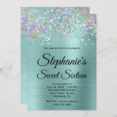 Invitation Parties scintillant Holo Pale Turquoise Sweet sixt (Devant / Derrière)