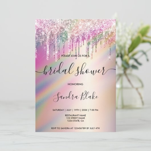 Invitation Parties scintillant Holographique Arc-En-Ciel : Fê (Debout devant)