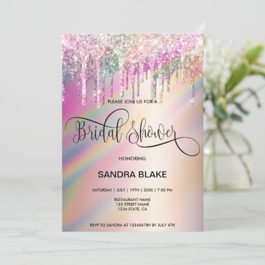 Invitation Parties scintillant Holographique Arc-En-Ciel : Fê (Debout devant)