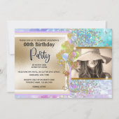 Invitation Parties scintillant holographique en or rose confe (Devant)