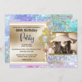 Invitation Parties scintillant holographique en or rose confe (Devant / Derrière)