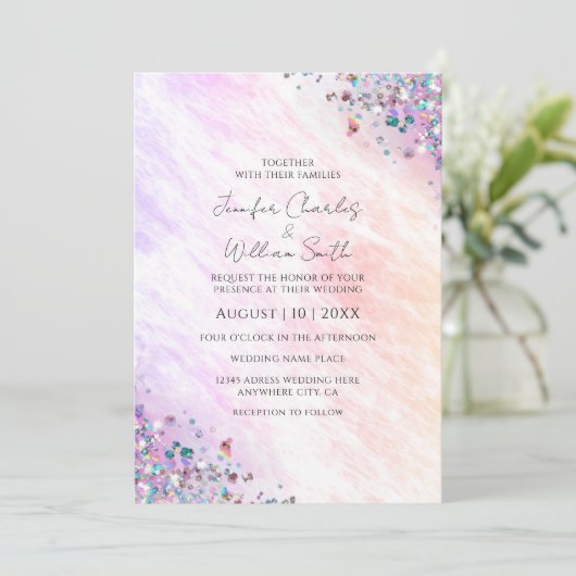 Invitation Parties scintillant Holographique moderne éclabous (Debout devant)