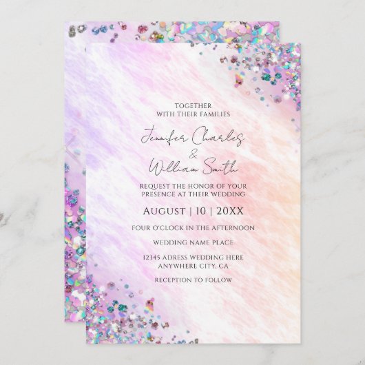 Invitation Parties scintillant Holographique moderne éclabous (Devant / Derrière)