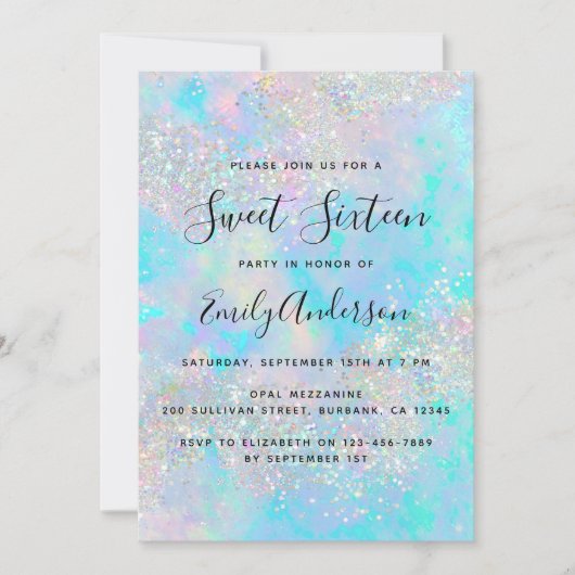Invitation Parties scintillant holographique Opal Iridescente (Devant)
