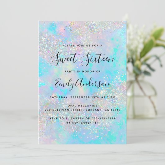 Invitation Parties scintillant holographique Opal Iridescente (Debout devant)
