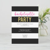 Invitation Parties scintillant Hot Pink Black Stripes Bachelo (Debout devant)