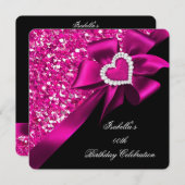 Invitation Parties scintillant Hot rose Coeur Bow Noir Annive (Devant / Derrière)