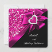 Invitation Parties scintillant Hot rose Coeur Bow Noir Annive (Devant)
